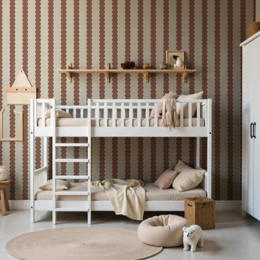 MUNKS & ME - Papier Peint Panoramique Pour Enfants - À Rayures Festonnées Moka