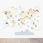 MUNKS & ME - Papier Peint Panoramique Pour Enfants - Carte Du Monde Avec Personnages