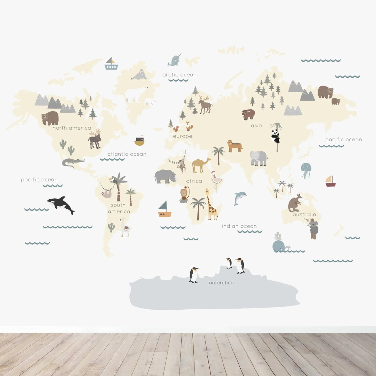 MUNKS & ME - Papier Peint Panoramique Pour Enfants - Carte Du Monde Avec Personnages