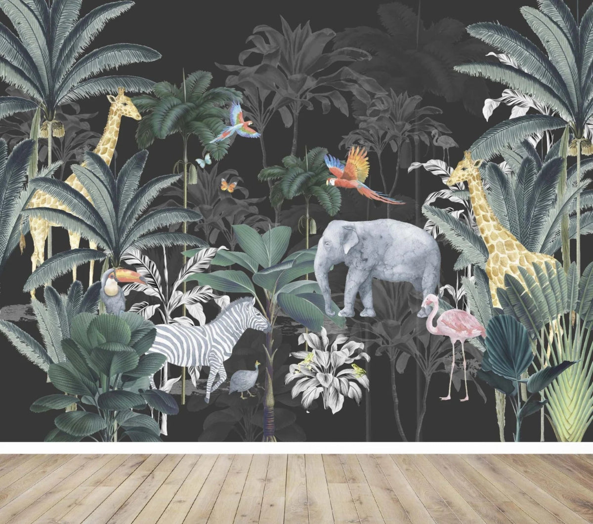 MUNKS & ME - Papier Peint Panoramique Pour Enfants - Jungle | Anthracite