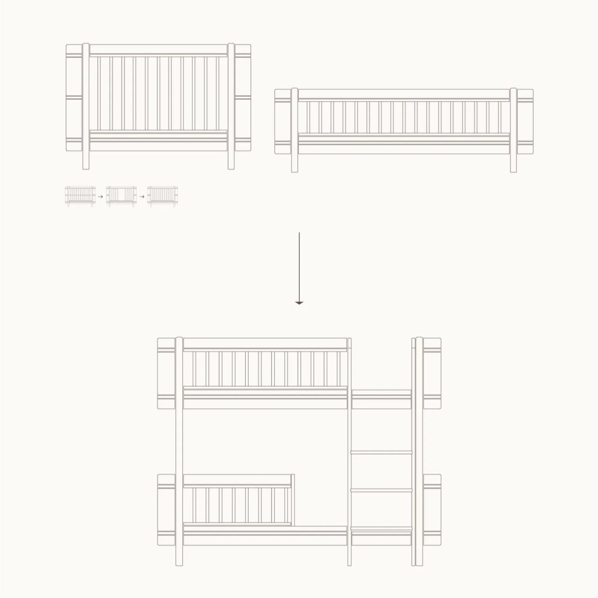 OLIVER FURNITURE - 041459 - Kit De Conversion - Lit Bébé Évolutif Mini+ & Lit Junior - En Lit Superposé Mi - haut, Bl./chêne
