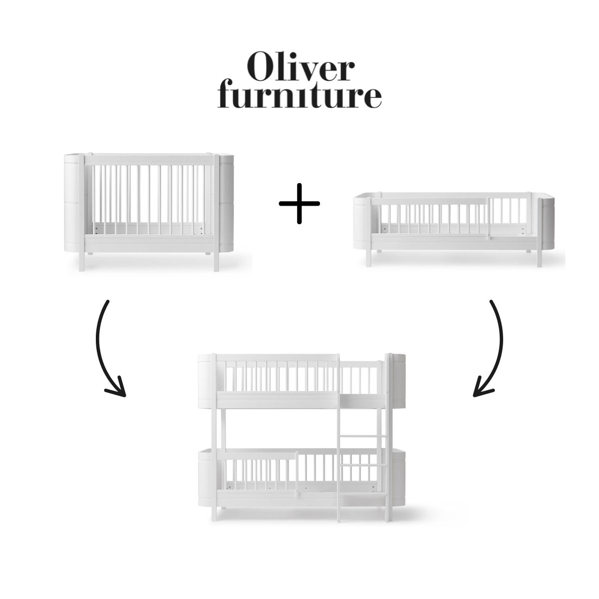 OLIVER FURNITURE - 041460 - Kit De Conversion - Lit Bébé Évolutif Mini+ & Lit Junior - En Lit Superposé Mi - haut, Blanc