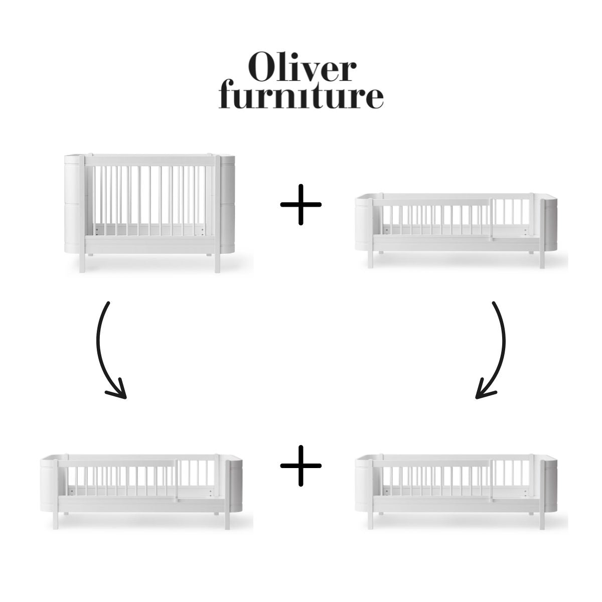 OLIVER FURNITURE - 041464 - Kit De Conversion - Lit Bébé Évolutif Mini+ & Lit Junior - En 2 Lits Juniors, Blanc