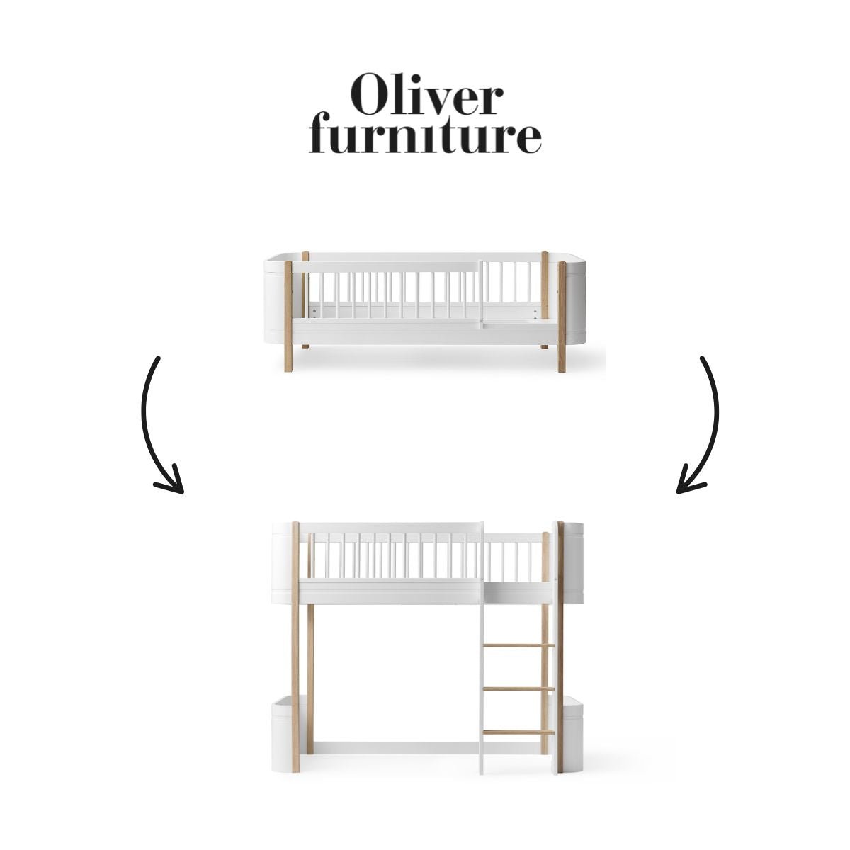 OLIVER FURNITURE - 041467 - Kit De Conversion Mini+, Lit Junior - En Lit Mezzanine Mi - haut, Blanc/chêne