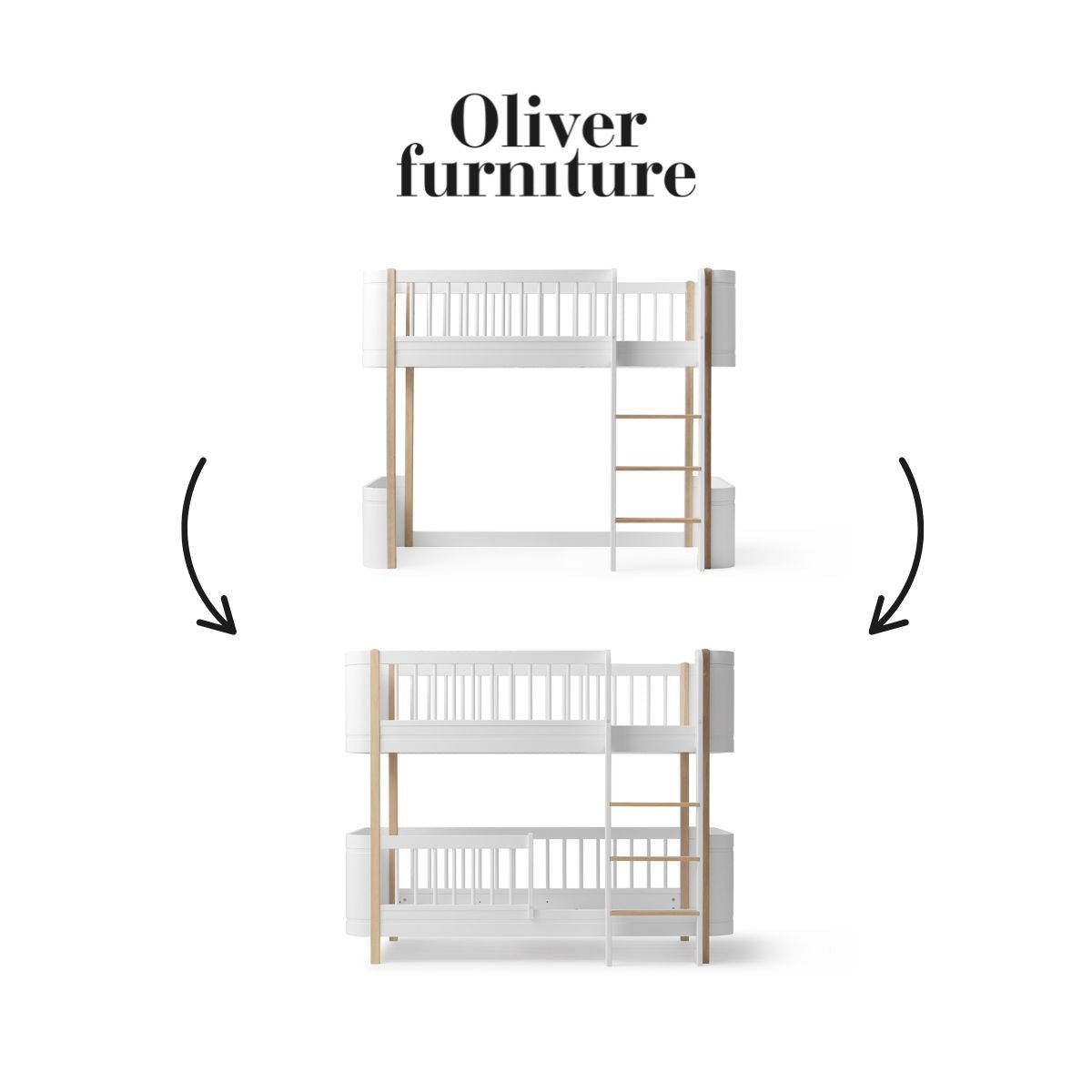 OLIVER FURNITURE - 041471 - Kit De Conversion Mini+, Lit Mezzanine Mi - haut - En Lit Superposé Mi - haut, Bl./chêne