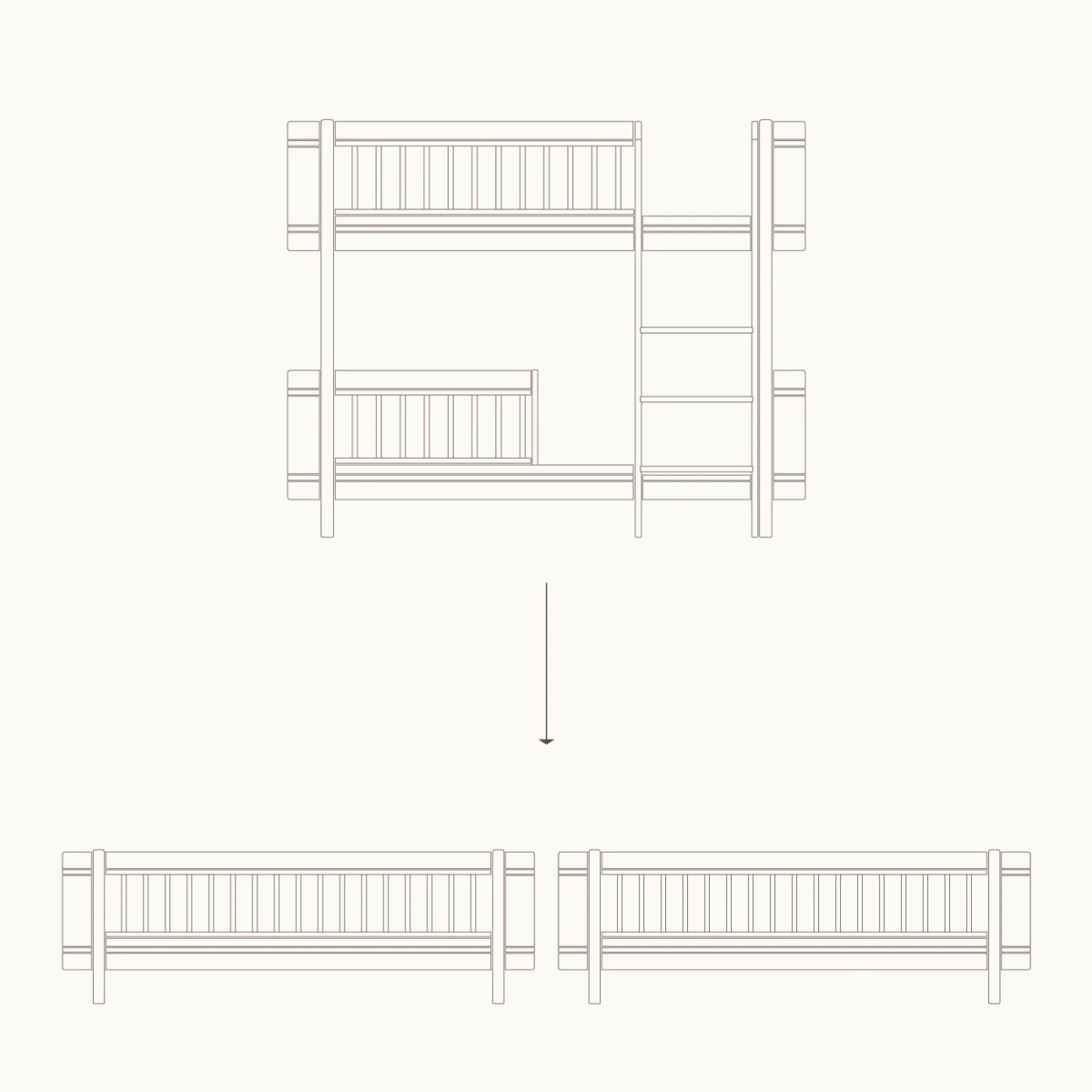 OLIVER FURNITURE - 041475 - Kit De Conversion Mini+, Lit Superposé Mi - haut - En 2 Lits Juniors, Blanc/chêne