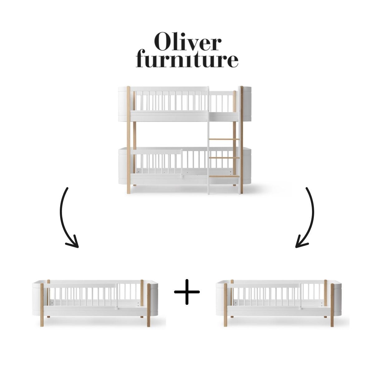 OLIVER FURNITURE - 041475 - Kit De Conversion Mini+, Lit Superposé Mi - haut - En 2 Lits Juniors, Blanc/chêne