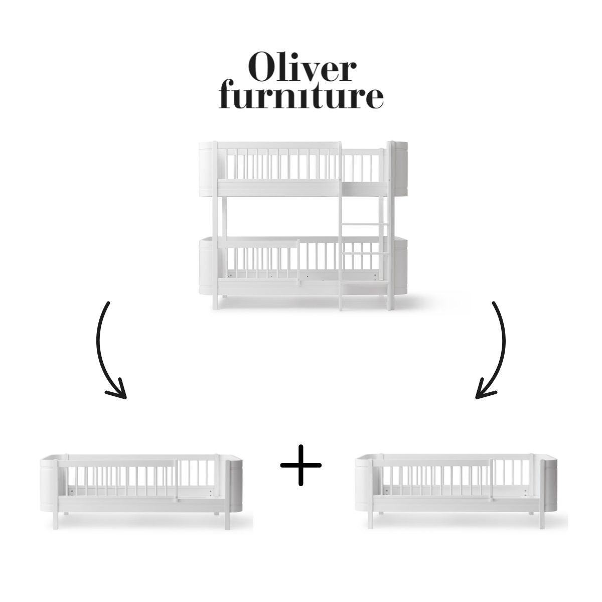 OLIVER FURNITURE - 041476 - Kit De Conversion Mini+, Lit Superposé Mi - haut - En 2 Lits Juniors, Blanc