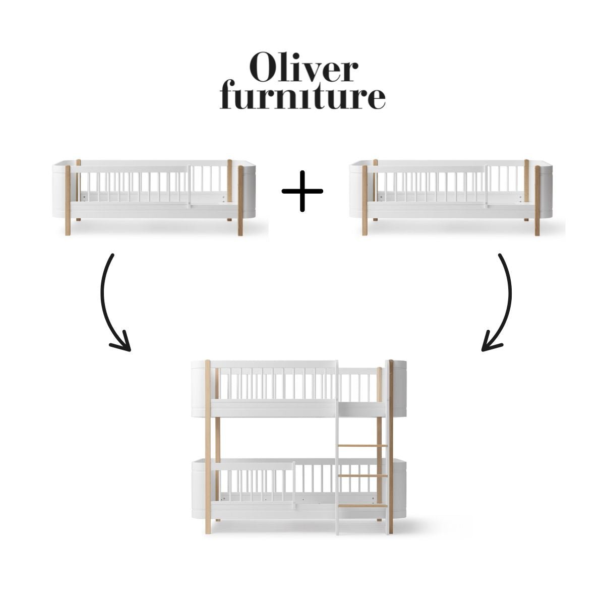 OLIVER FURNITURE - 041477 - Kit De Conversion Mini+, 2 Lits Junior - En Lit Superposé Mi - haut, Blanc/chêne