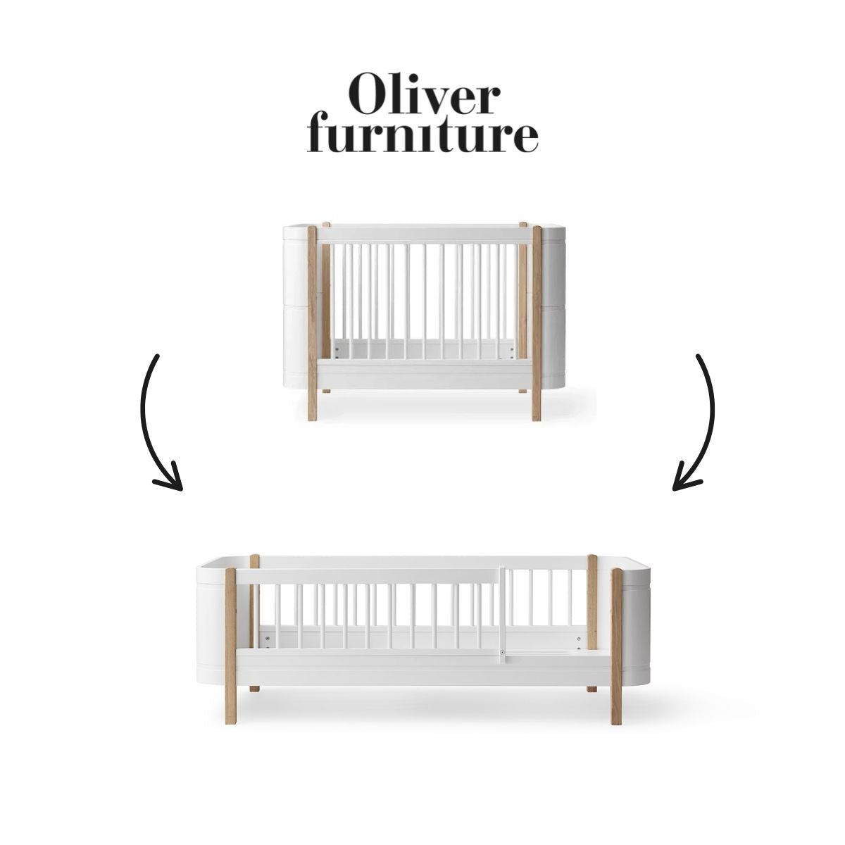 OLIVER FURNITURE - 041493 - Junior Kit De Conversion Mini+ (pièces Complémentaires Au Lit Bébé Évolutif Mini+), Blanc/chêne