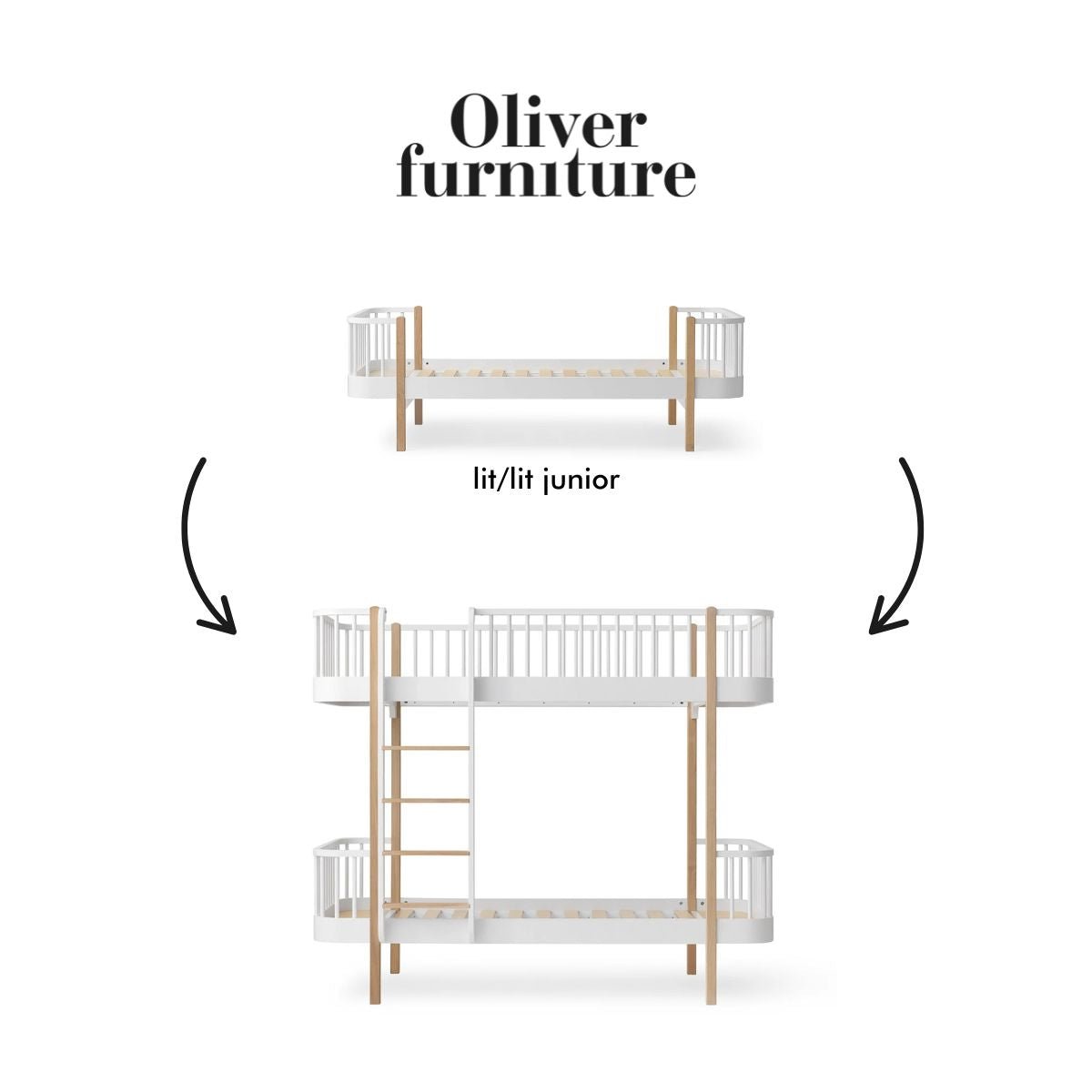OLIVER FURNITURE - 041509 - Kit De Conversion Original, Lit/lit Junior - En Lit Superposé, Blanc/chêne