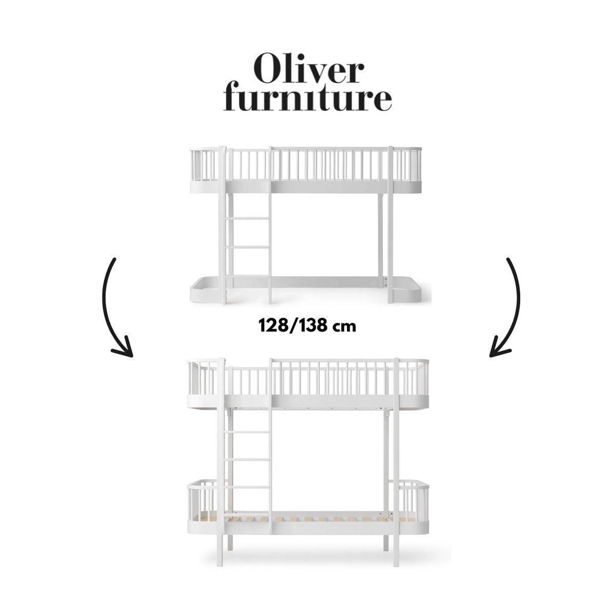 OLIVER FURNITURE - 041528 - Kit De Conversion Original, Lit Mezzanine Mi - haut 128/138 Cm - En Lit Superposé, Blanc
