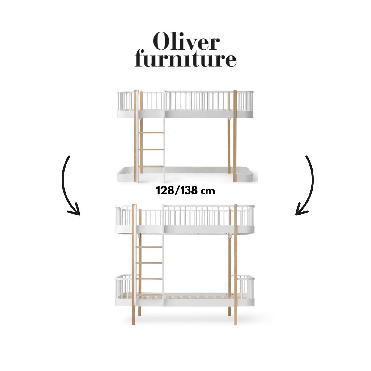 OLIVER FURNITURE - 041529 - Kit De Conversion Original, Lit Mezzanine Mi - haut 128/138 Cm - En Lit Superposé, Blanc/chêne