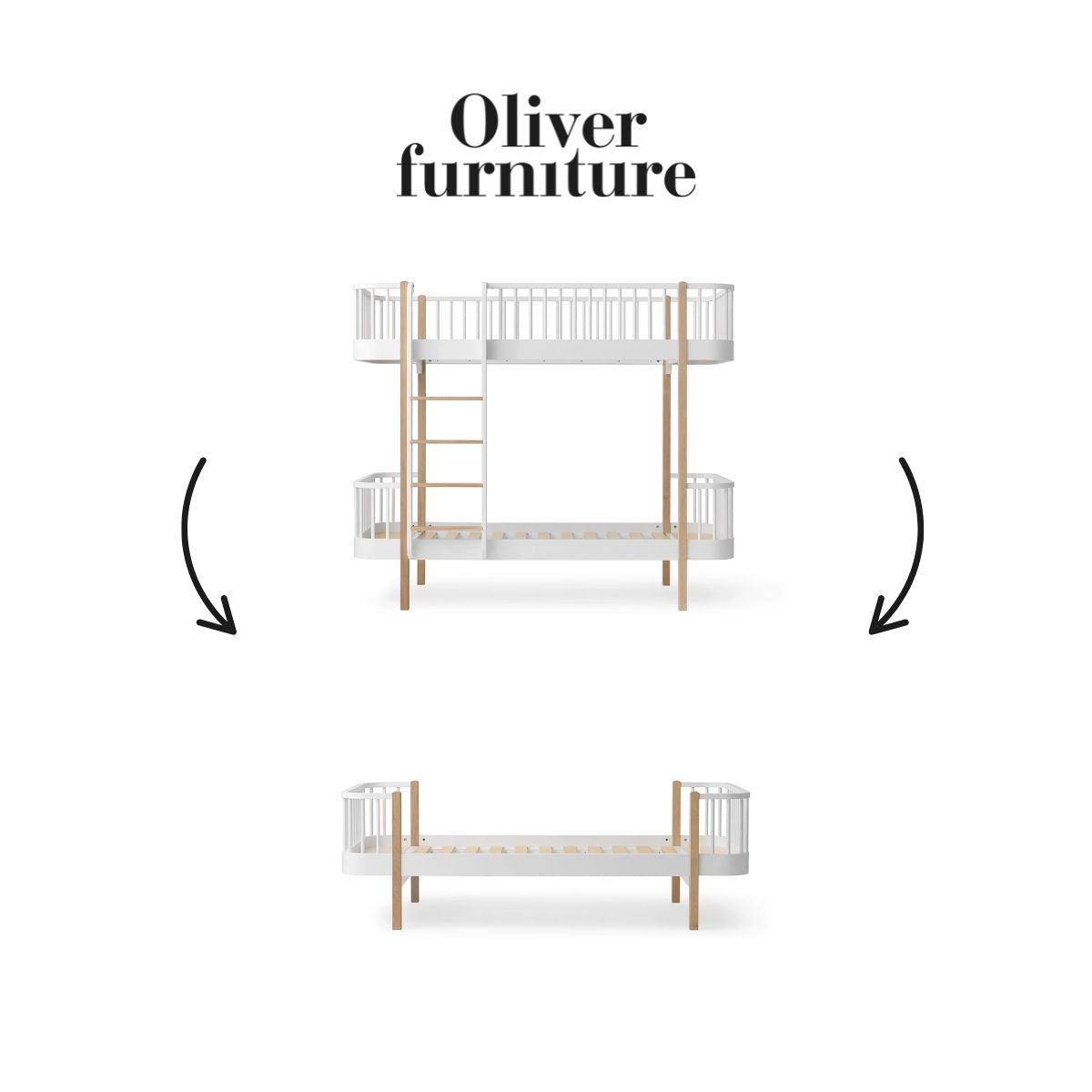 OLIVER FURNITURE - 041551 - Kit De Conversion Original, Lit Superposé - En Lit, Blanc/chêne