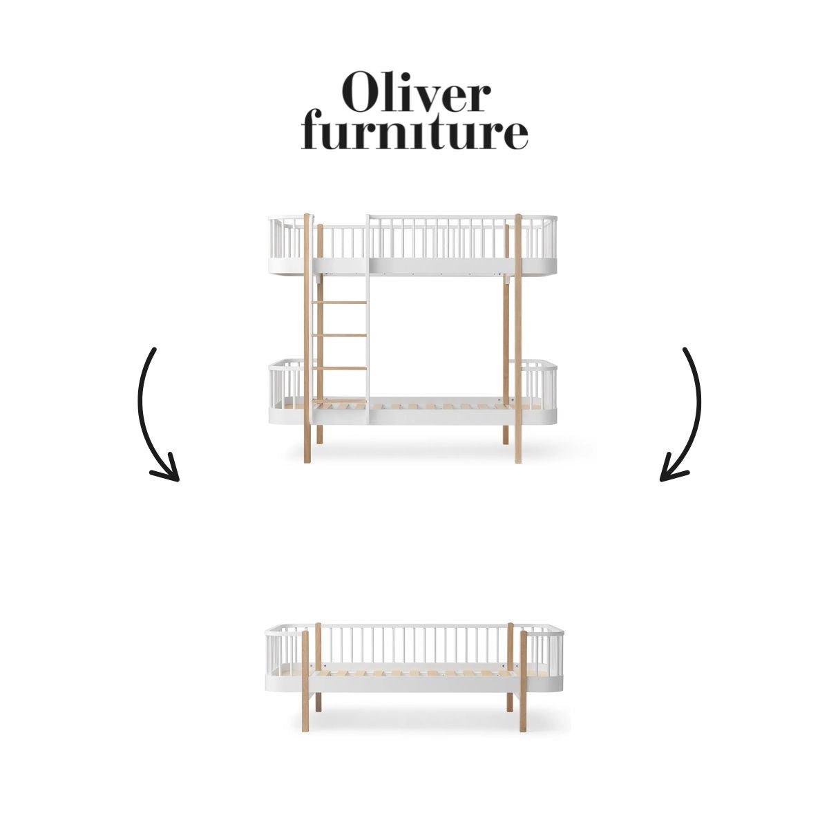 OLIVER FURNITURE - 041553 - Kit De Conversion Original, Lit Superposé - En Lit Banquette, Blanc/chêne