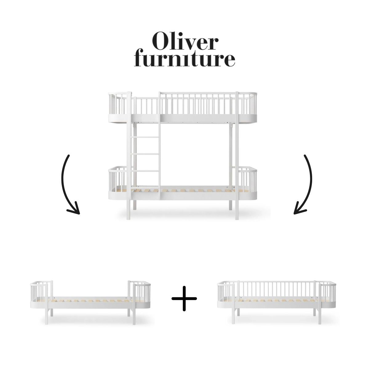 OLIVER FURNITURE - 041568 - Kit De Conversion Original, Lit Superposé - En 1 Lit Et 1 Lit Banquette, Blanc