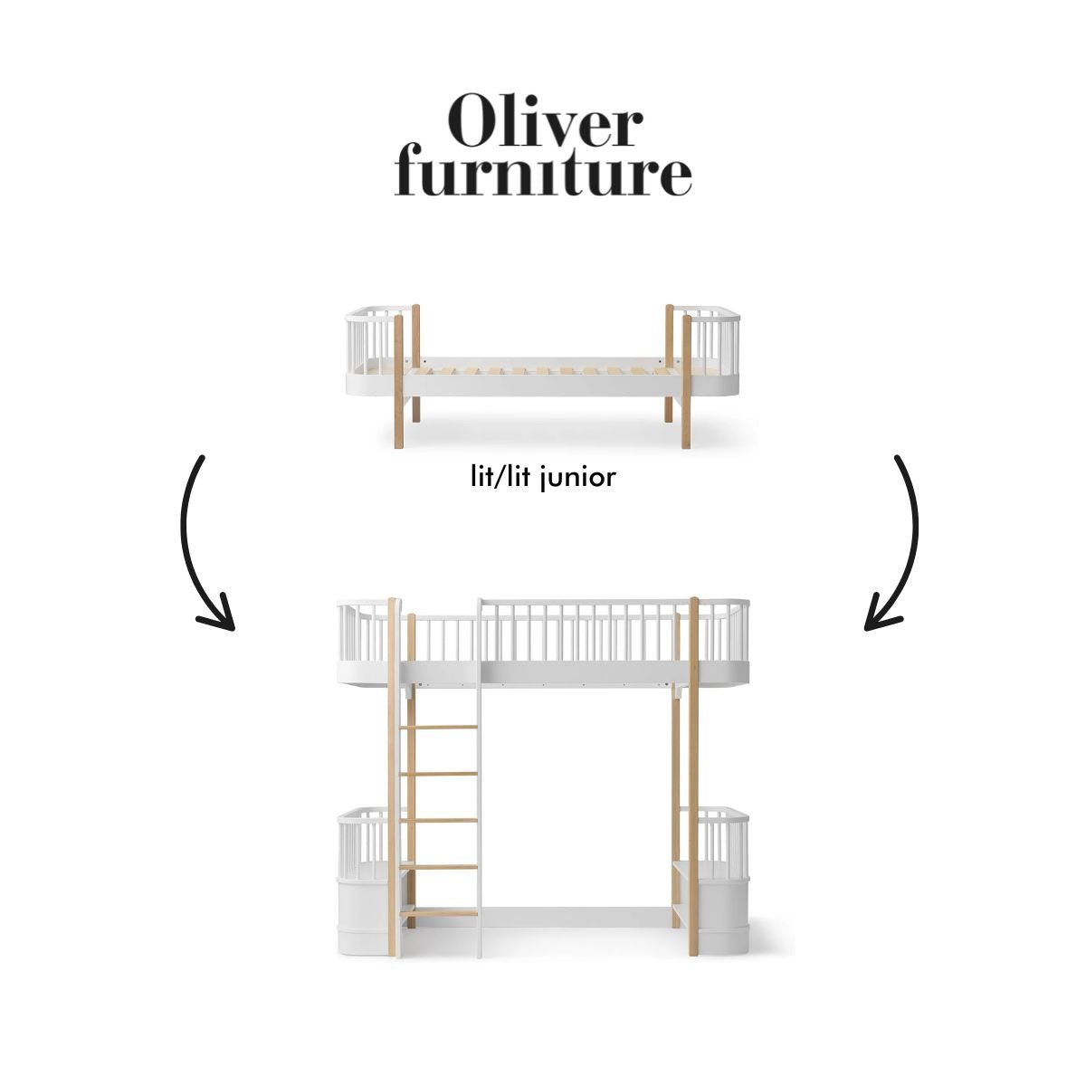OLIVER FURNITURE - 041704 - Kit De Conversion Original, Lit/lit Junior - En Lit Mezzanine Haut, Blanc/chêne