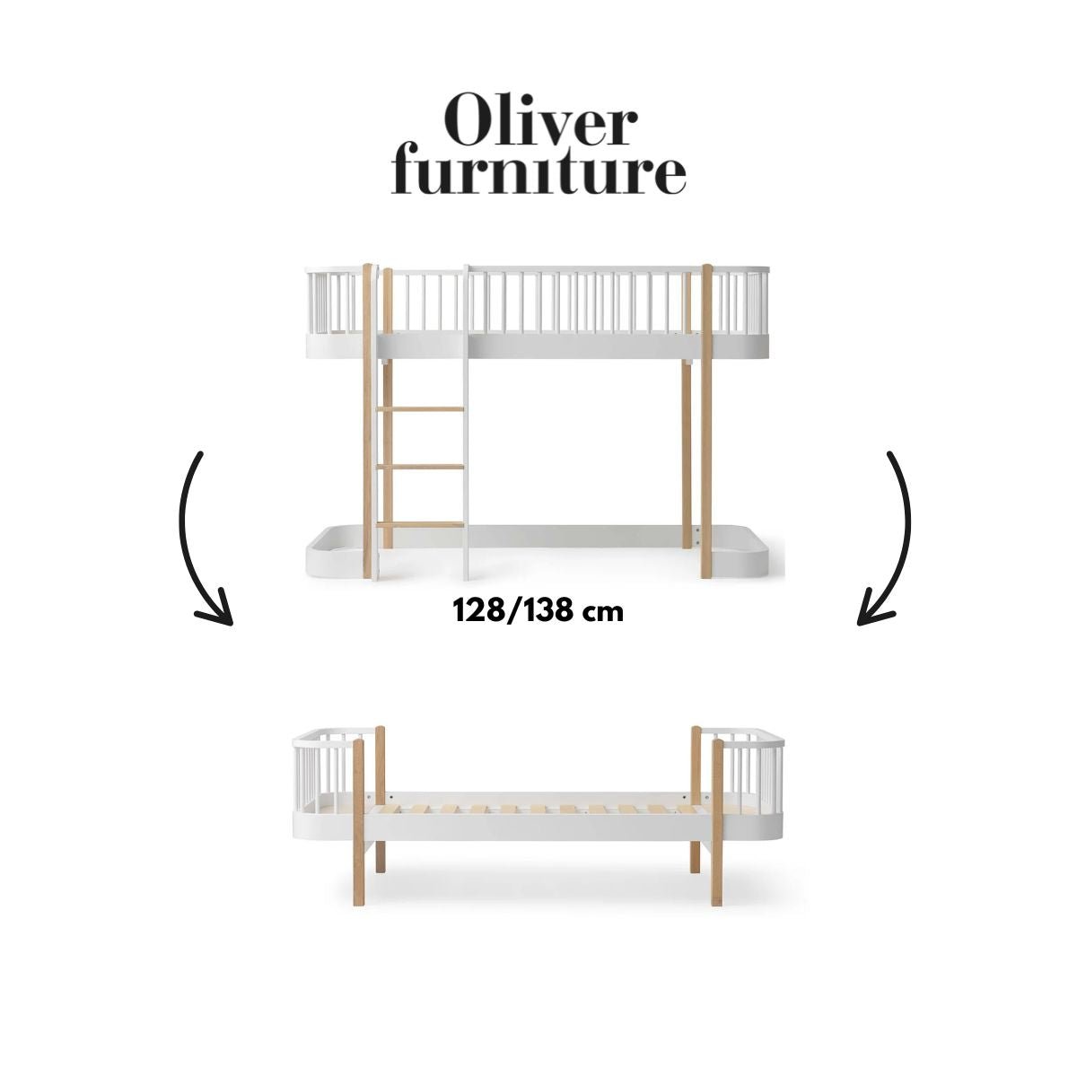 OLIVER FURNITURE - 041710 - Kit De Conversion Original, Lit Mezzanine Mi - haut 128/138 Cm - En Lit, Blanc/chêne