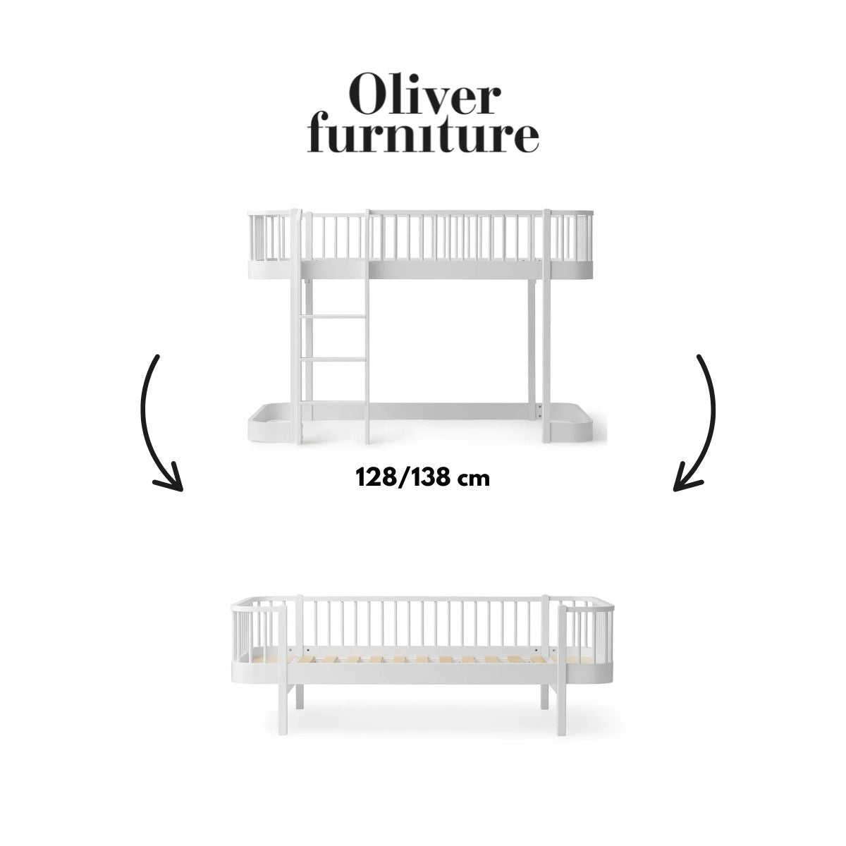OLIVER FURNITURE - 041711 - Kit De Conversion Original, Lit Mezzanine Mi - haut 128/138 Cm - En Lit Banquette, Blanc