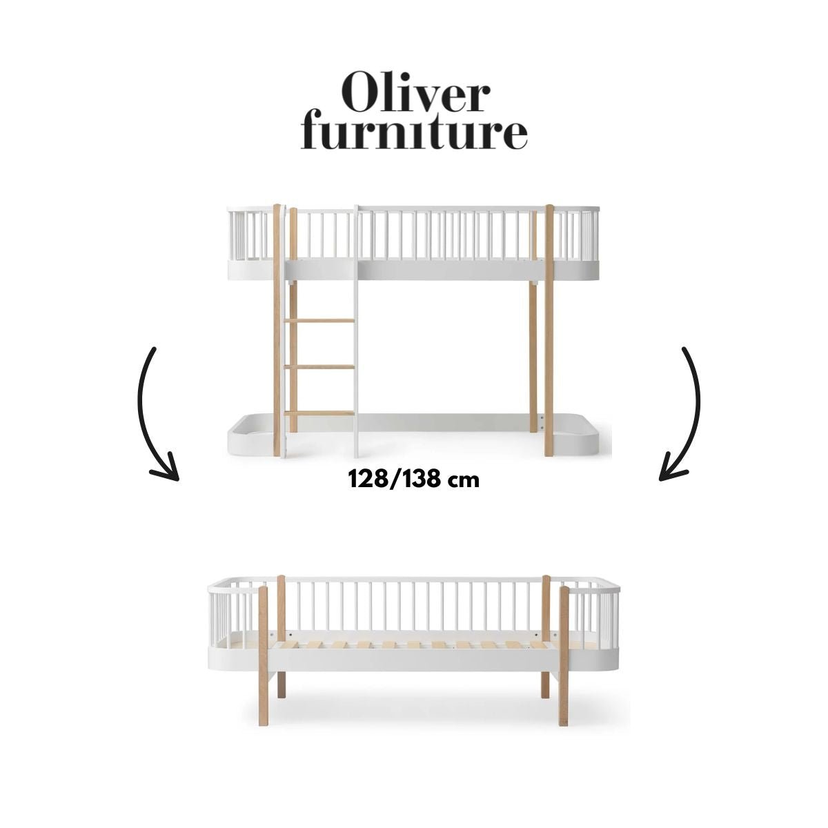 OLIVER FURNITURE - 041712 - Kit De Conversion Original, Lit Mezzanine Mi - haut 128/138 Cm - En Lit Banquette, Blanc/chêne