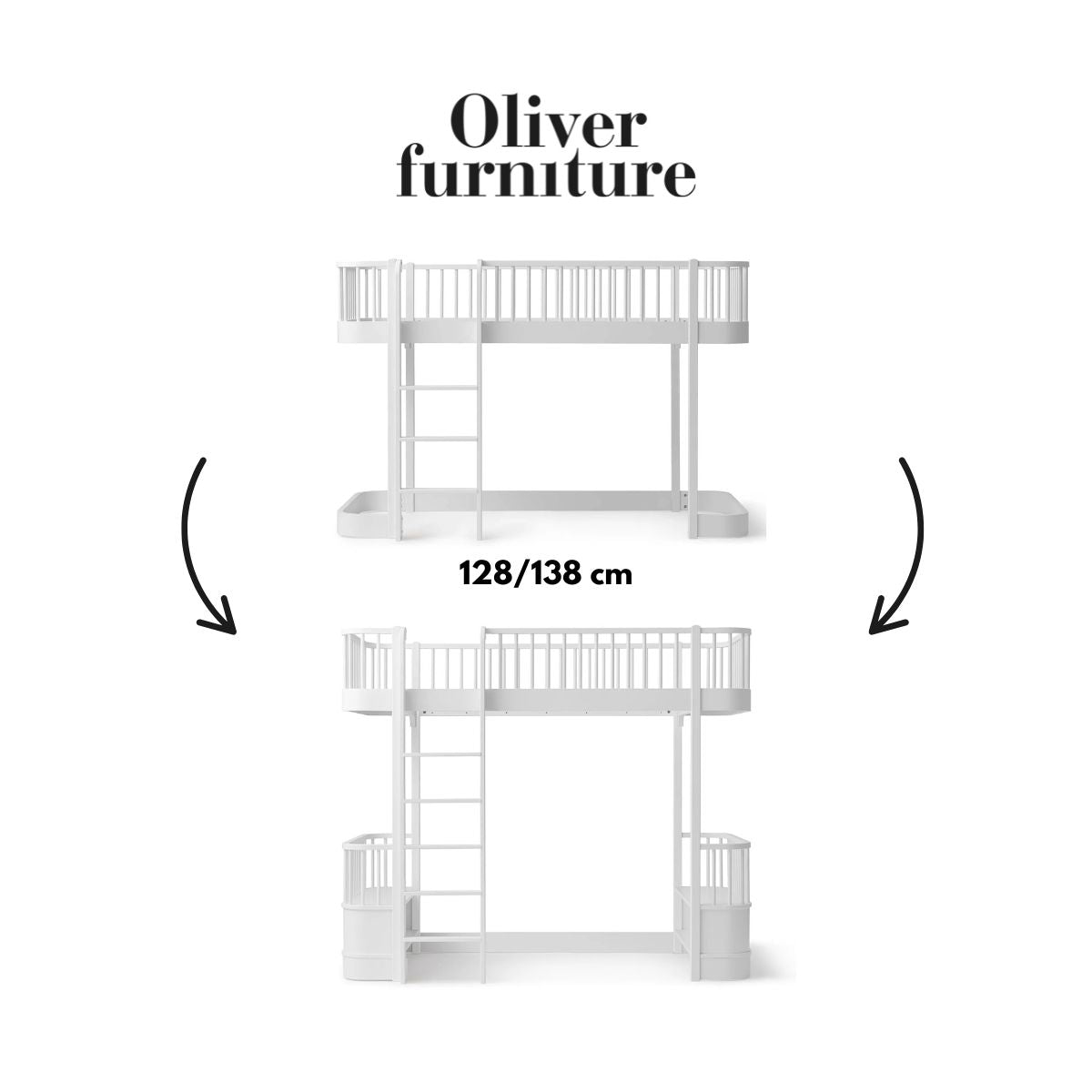 OLIVER FURNITURE - 041713 - Kit De Conversion Original, Lit Mezzanine Mi - haut 128/138 Cm - En Lit Mezzanine Haut, Blanc
