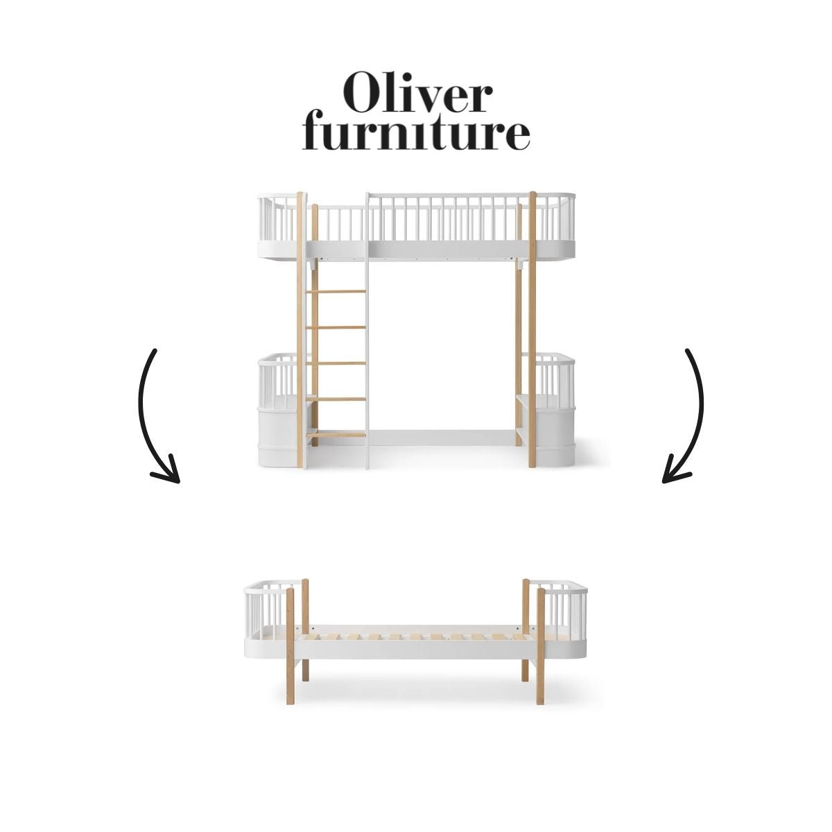 OLIVER FURNITURE - 041718 - Kit De Conversion Original, Lit Mezzanine Haut - En Lit, Blanc/chêne