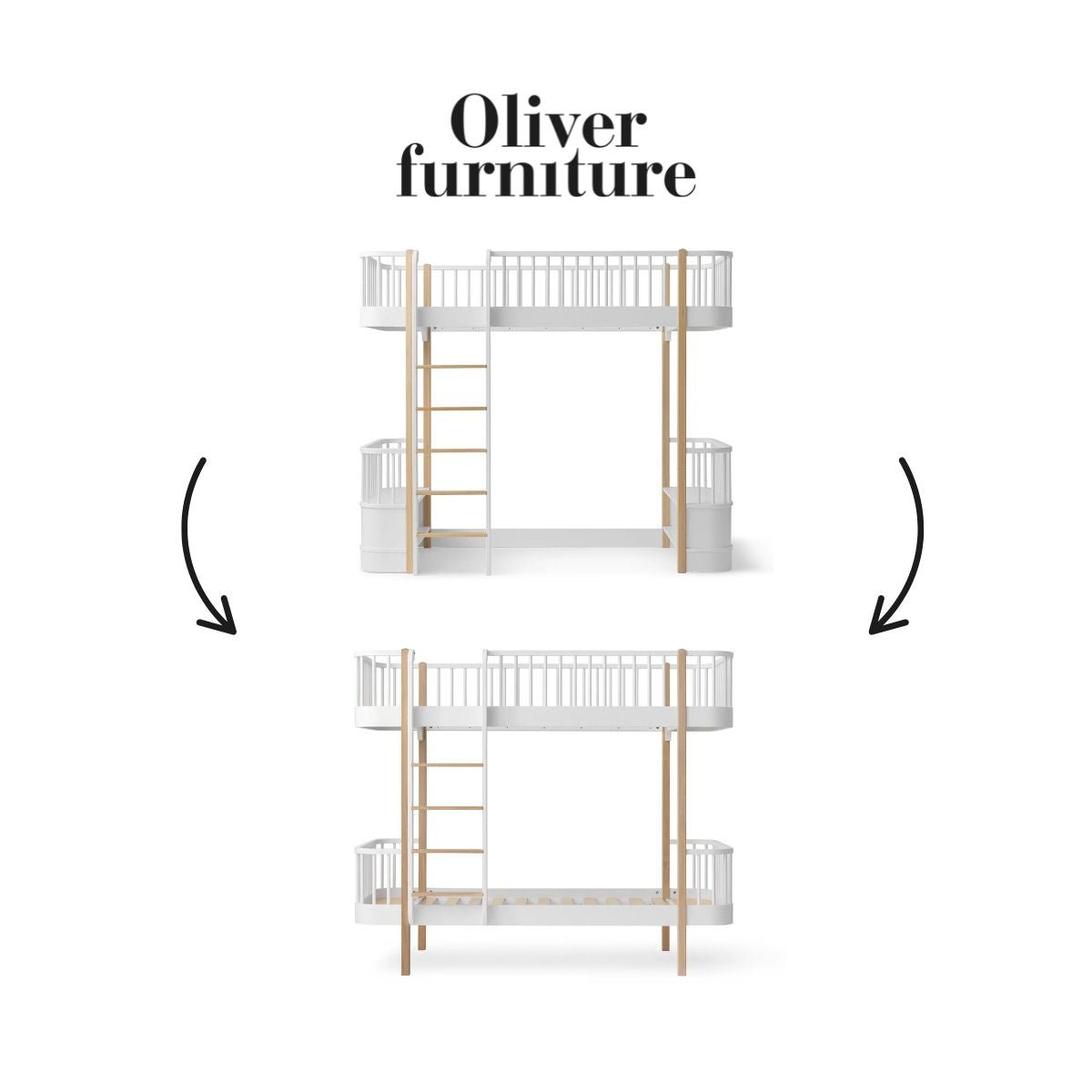 OLIVER FURNITURE - 041724 - Kit De Conversion Original, Lit Mezzanine Haut - En Lit Superposé, Blanc/chêne