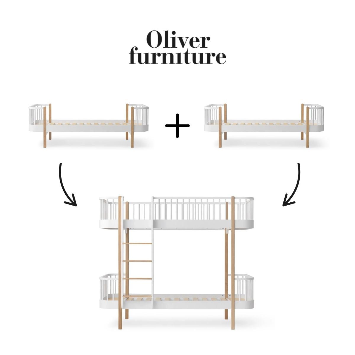 OLIVER FURNITURE - 041743 - Kit De Conversion Original, 2 Lits – En Lit Superposé, Blanc/chêne