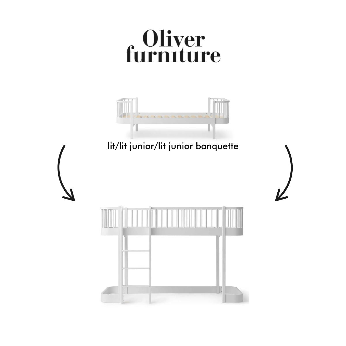 OLIVER FURNITURE - 041746 - Kit De Conversion Original, Lit/lit Junior/lit Junior Banquette - En Lit Mezzanine Mi - haut 138 Cm, Blanc