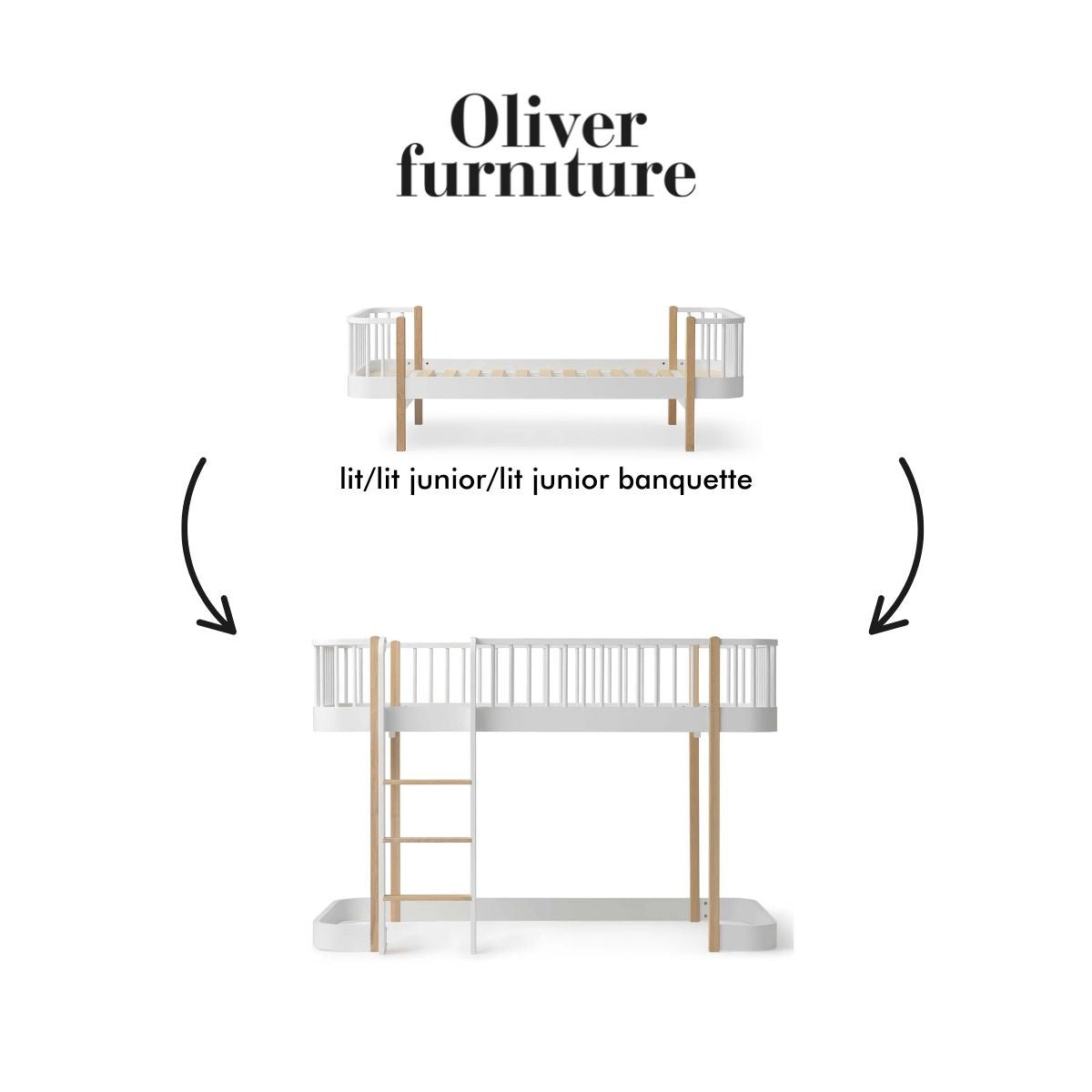 OLIVER FURNITURE - 041747 - Kit De Conversion Original, Lit/lit Junior/lit Junior Banquette - En Lit Mezzanine Mi - haut 138 Cm, Blanc/chêne
