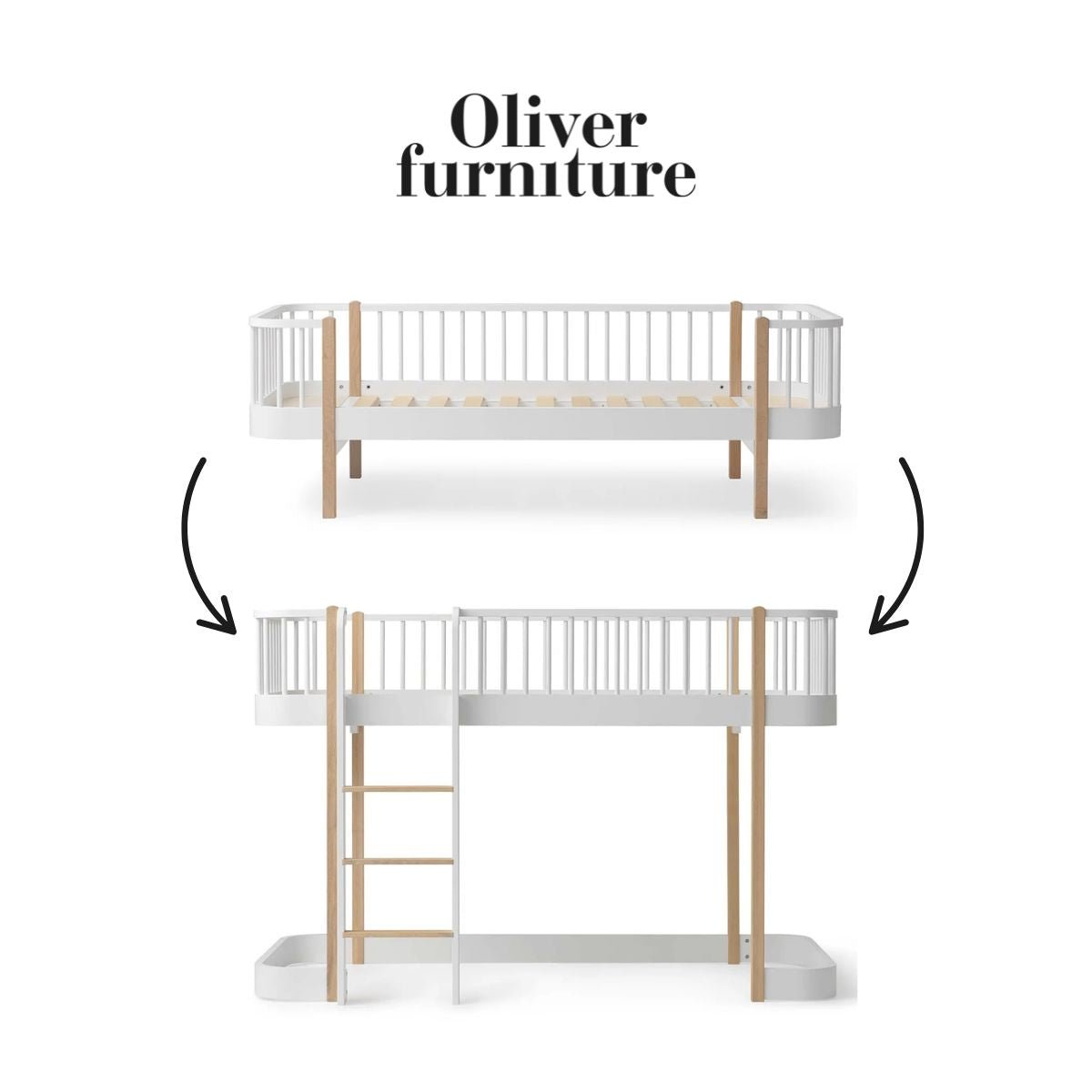 OLIVER FURNITURE - 041749 - Kit De Conversion Original, Lit Banquette - En Lit Mezzanine Mi - haut 138 Cm, Blanc/chêne
