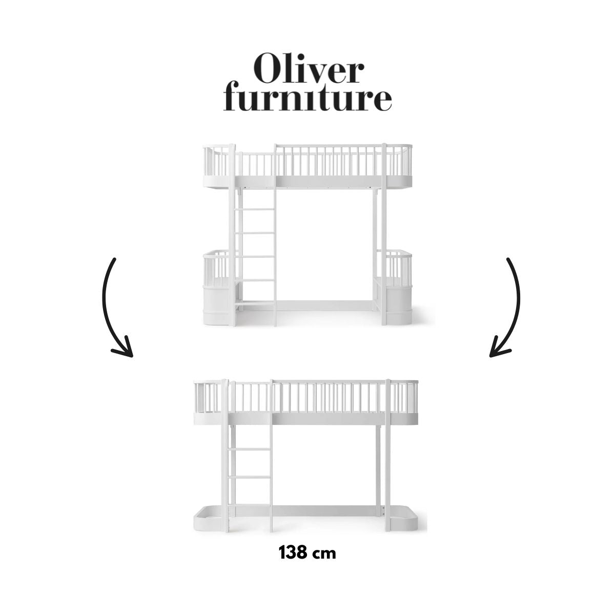 OLIVER FURNITURE - 041750 - Kit De Conversion Original, Lit Mezzanine Haut - En Lit Mezzanine Mi - haut 138 Cm, Blanc