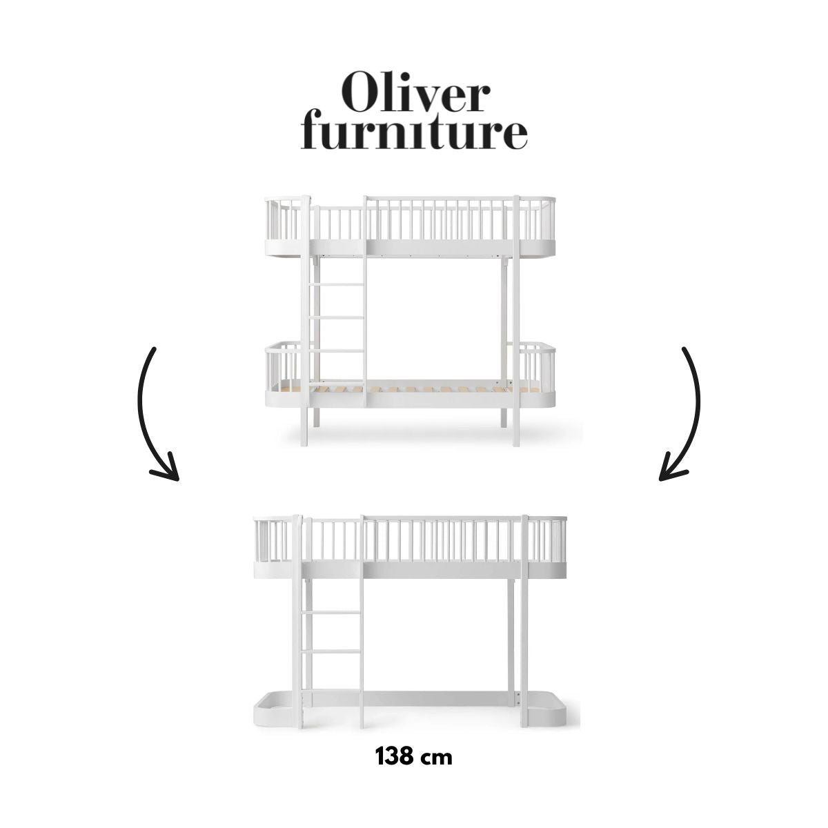 OLIVER FURNITURE - 041752 - Kit De Conversion Original, Lit Superposé - En Lit Mezzanine Mi - haut 138 Cm, Blanc