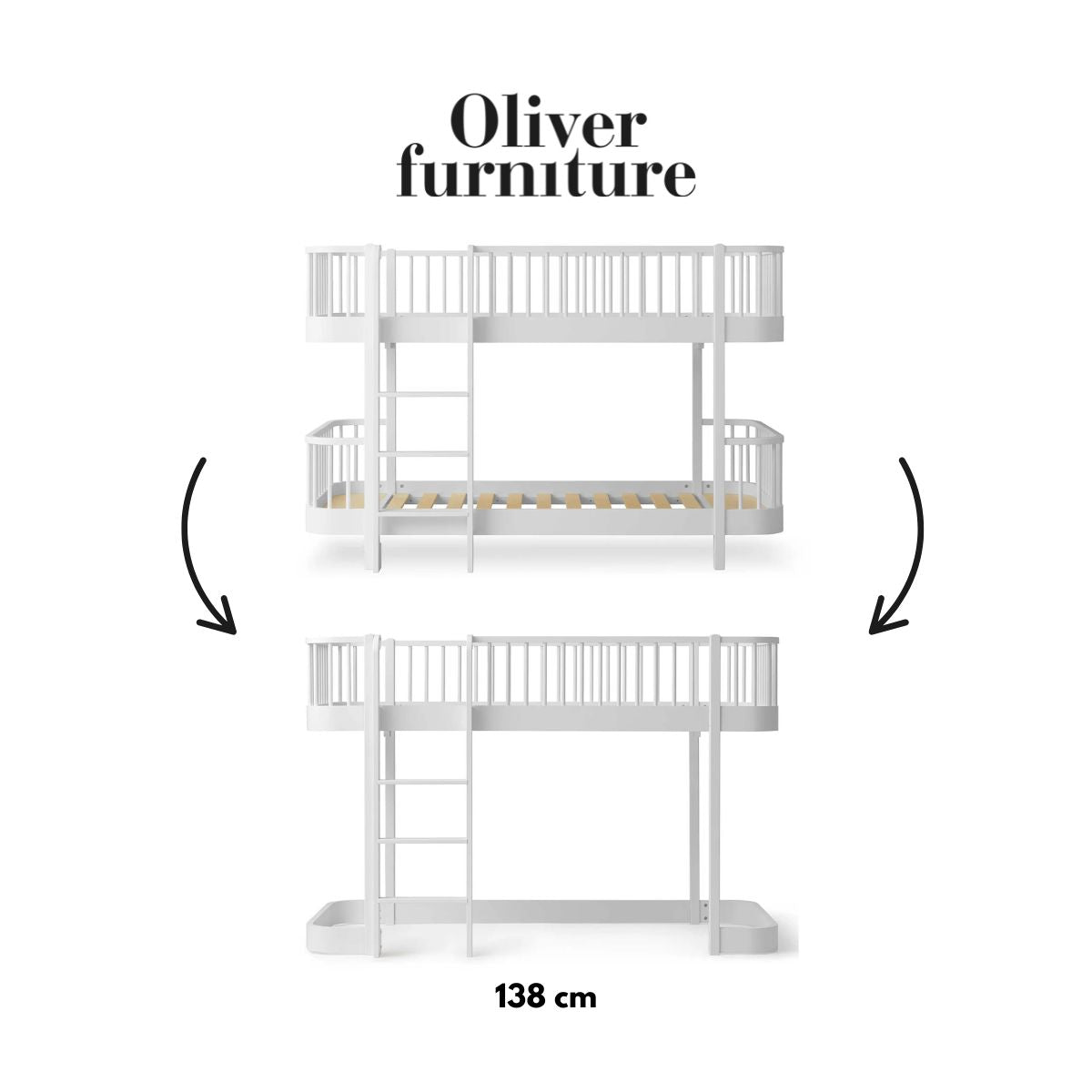 OLIVER FURNITURE - 041754 - Kit De Conversion Original, Lit Superposé Mi - haut - En Lit Mezzanine Mi - haut 138 Cm, Blanc