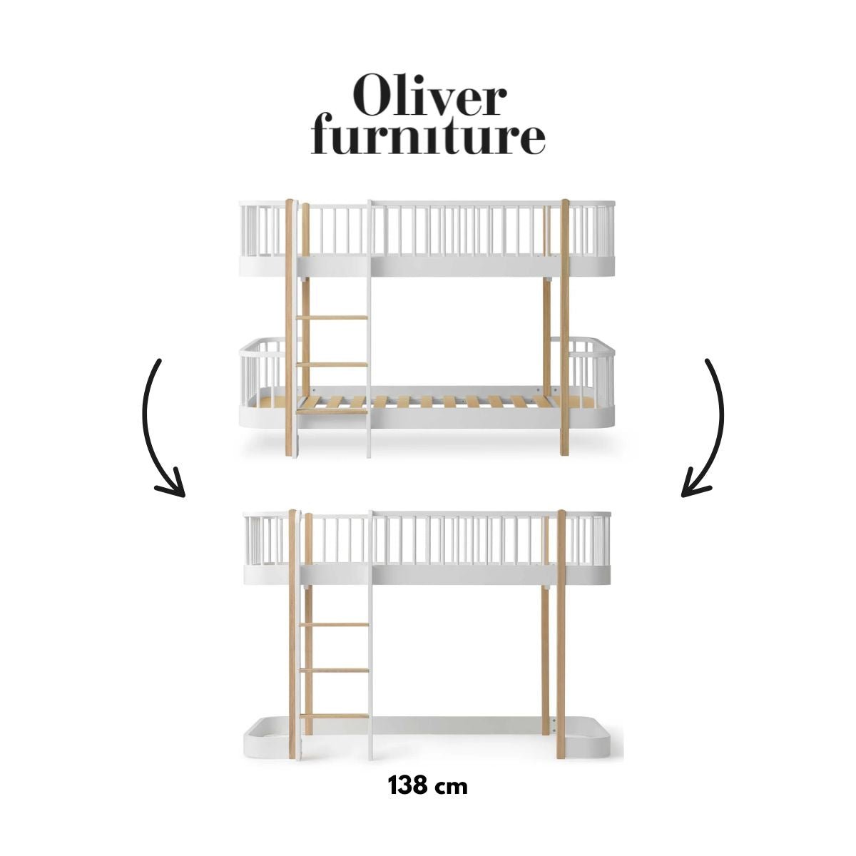 OLIVER FURNITURE - 041755 - Kit De Conversion Original, Lit Superposé Mi - haut - En Lit Mezzanine Mi - haut 138 Cm, Blanc/chêne