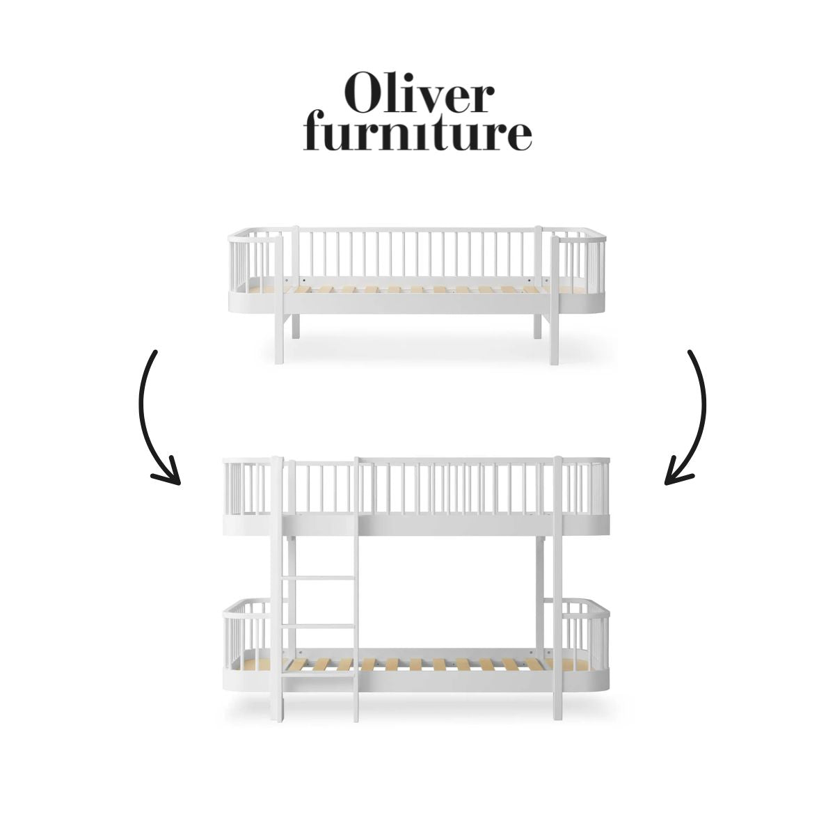 OLIVER FURNITURE - 041758 - Kit De Conversion Original, Lit Banquette - En Lit Superposé Mi - haut, Blanc
