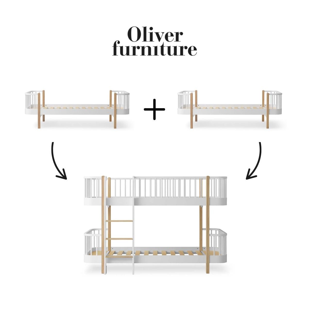 OLIVER FURNITURE - 041761 - Kit De Conversion Original, 2 Lits – En Lit Superposé Mi - haut, Blanc/chêne