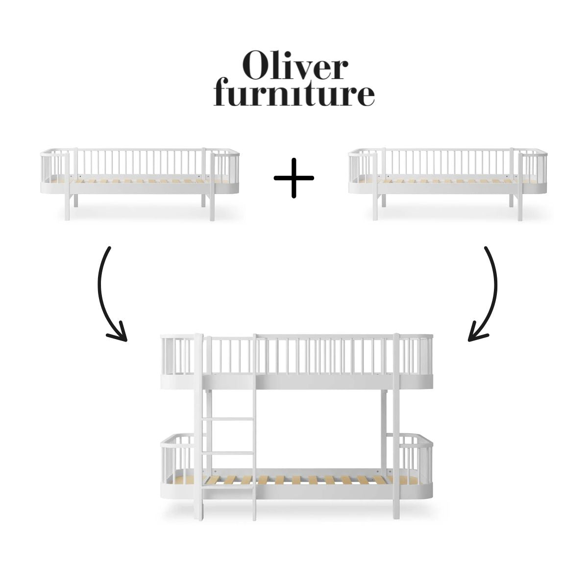 OLIVER FURNITURE - 041762 - Kit De Conversion Original, 2 Lits Banquette – En Lit Superposé Mi - haut, Blanc