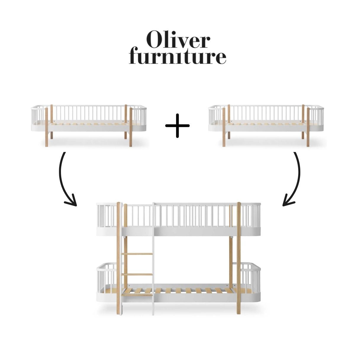 OLIVER FURNITURE - 041763 - Kit De Conversion Original, 2 Lits Banquette – En Lit Superposé Mi - haut, Blanc/chêne