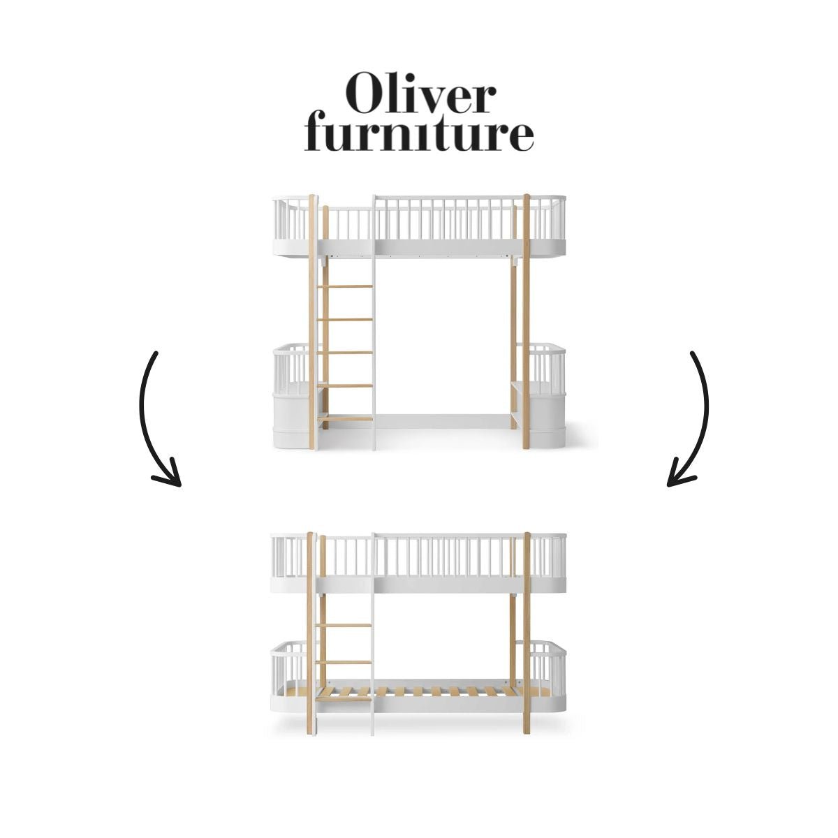 OLIVER FURNITURE - 041767 - Kit De Conversion Original, Lit Mezzanine Haut - En Lit Superposé Mi - haut, Blanc/chêne