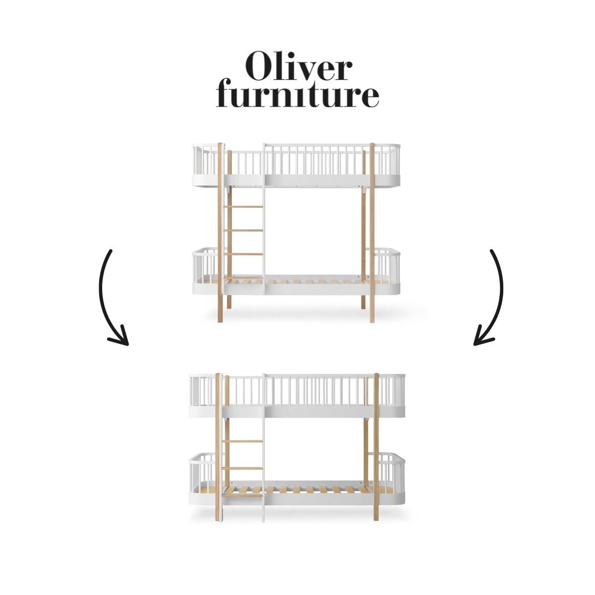 OLIVER FURNITURE - 041769 - Kit De Conversion Original, Lit Superposé - En Lit Superposé Mi - haut, Blanc/chêne