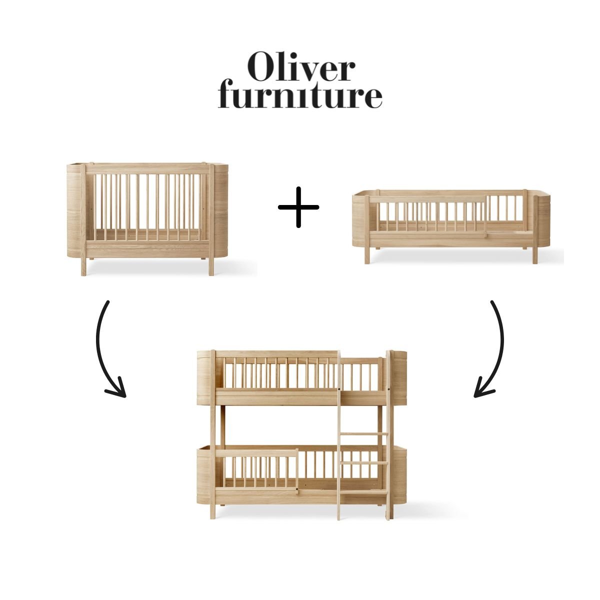 OLIVER FURNITURE - 041783 - Kit De Conversion - Lit Bébé Évolutif Mini+ & Lit Junior - En Lit Superposé Mi - haut, Chêne