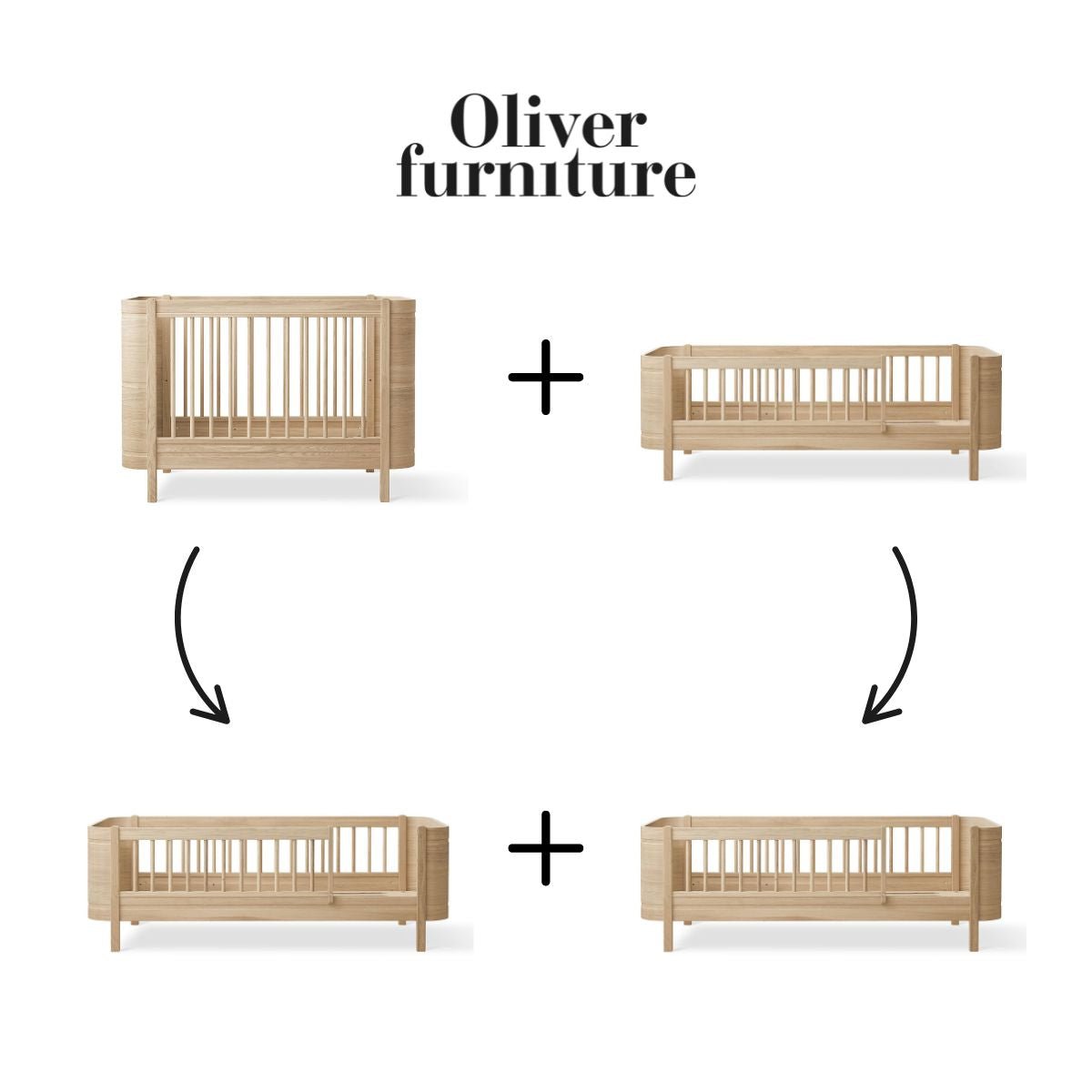 OLIVER FURNITURE - 041784 - Kit De Conversion - Lit Bébé Évolutif Mini+ & Lit Junior - En 2 Lits Juniors, Chêne
