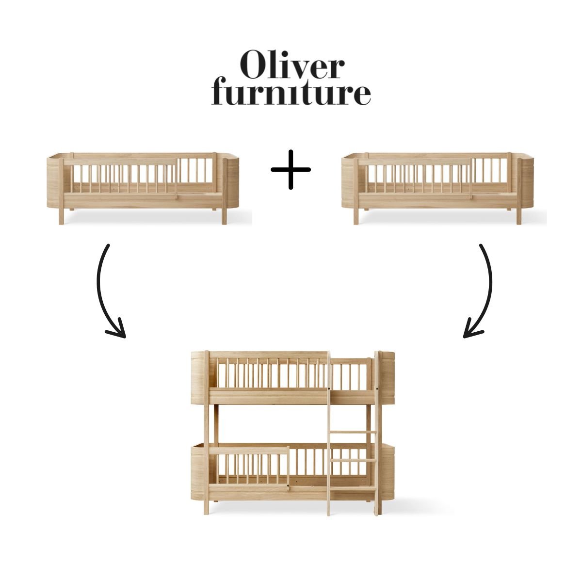 OLIVER FURNITURE - 041787 - Kit De Conversion Mini+, 2 Lits Junior - En Lit Superposé Mi - haut, Chêne