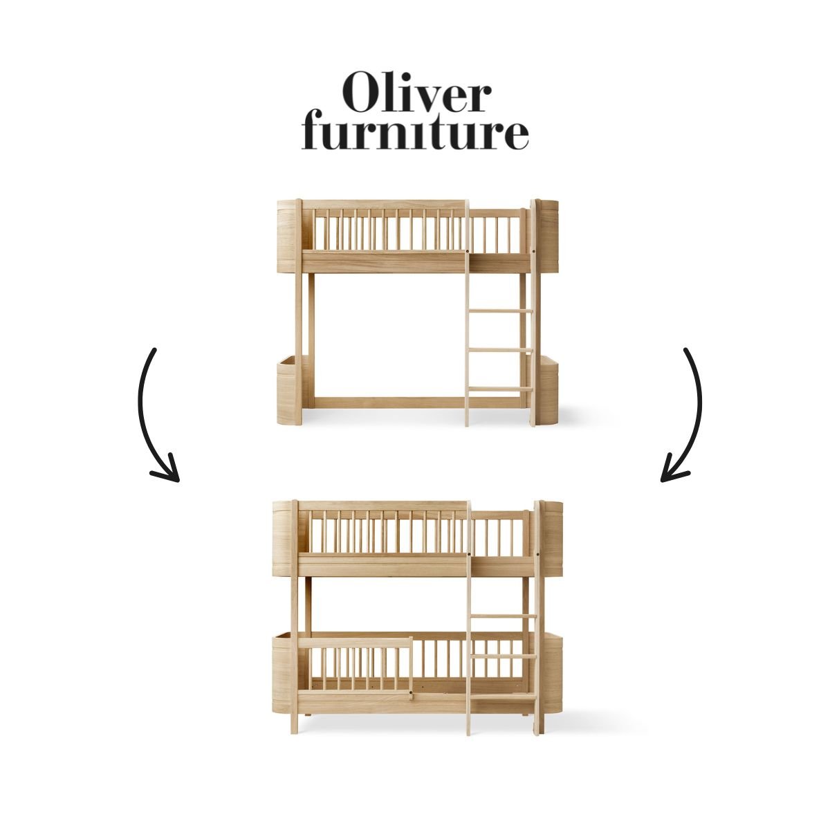 OLIVER FURNITURE - 041789 - Kit De Conversion Mini+, Lit Mezzanine Mi - haut - En Lit Superposé Mi - haut, Chêne