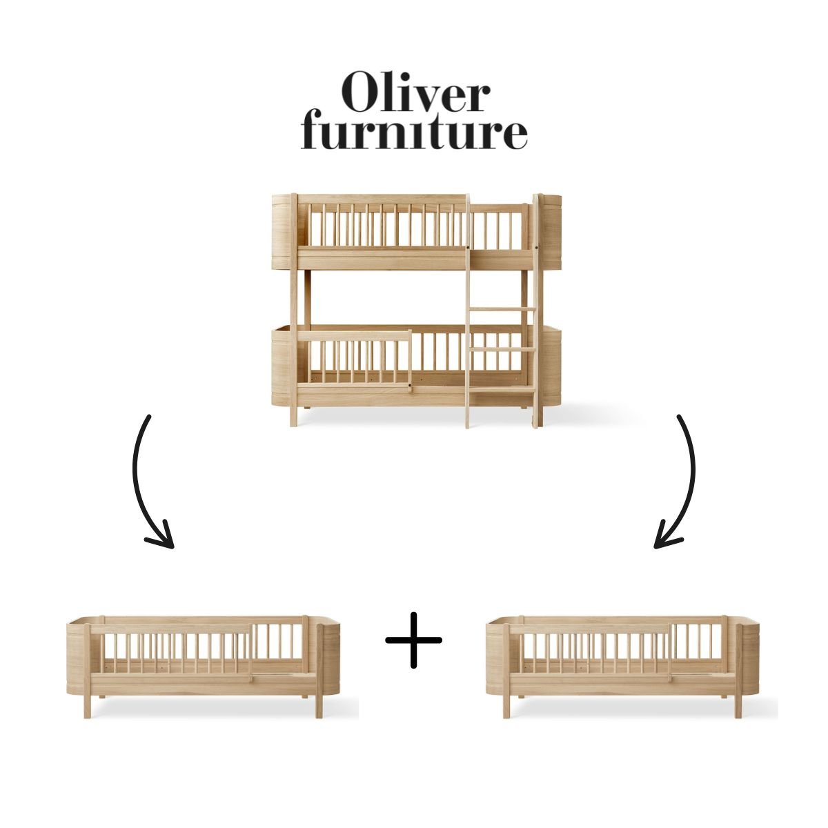 OLIVER FURNITURE - 041790 - Kit De Conversion Mini+, Lit Superposé Mi - haut - En 2 Lits Juniors, Chêne