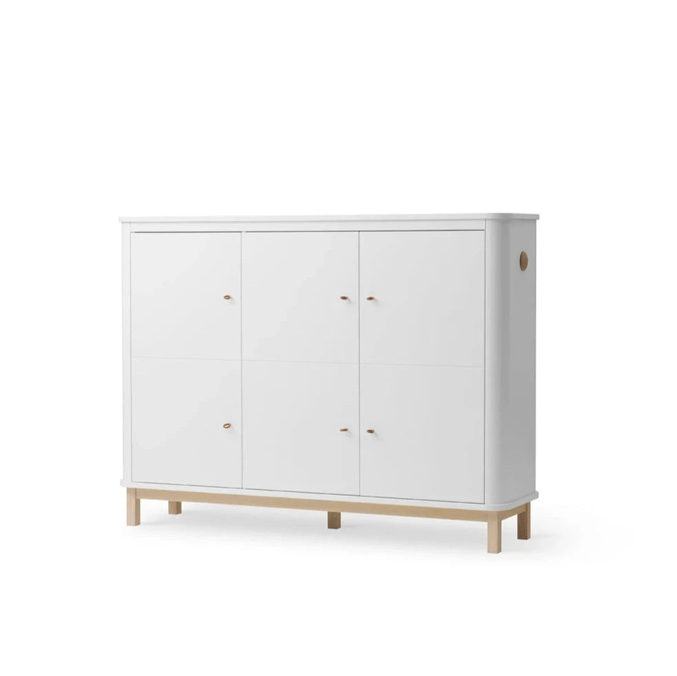 OLIVER FURNITURE - Armoire Multi - Rangement 3 Portes, Blanc/Chêne