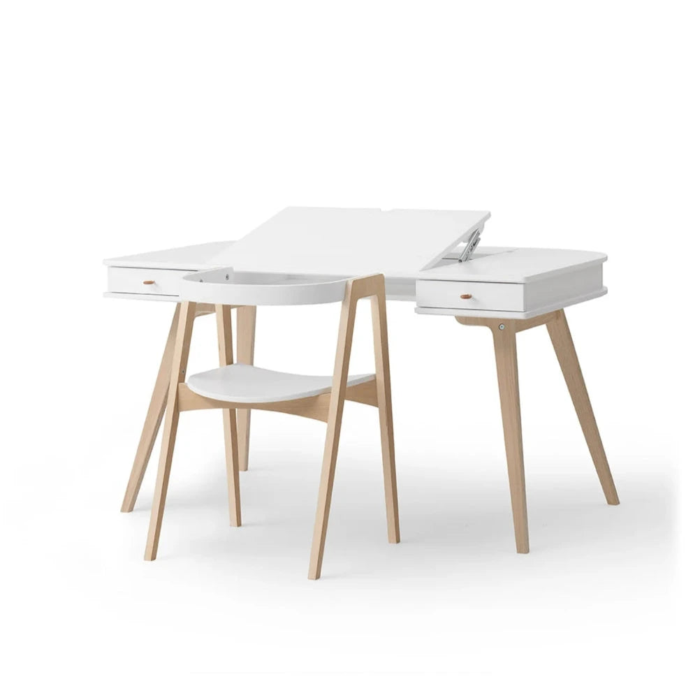 OLIVER FURNITURE - Bureau Wood 66 cm & Chaise Wood Avec Accoudoirs, L'ensemble, Blanc/Chêne