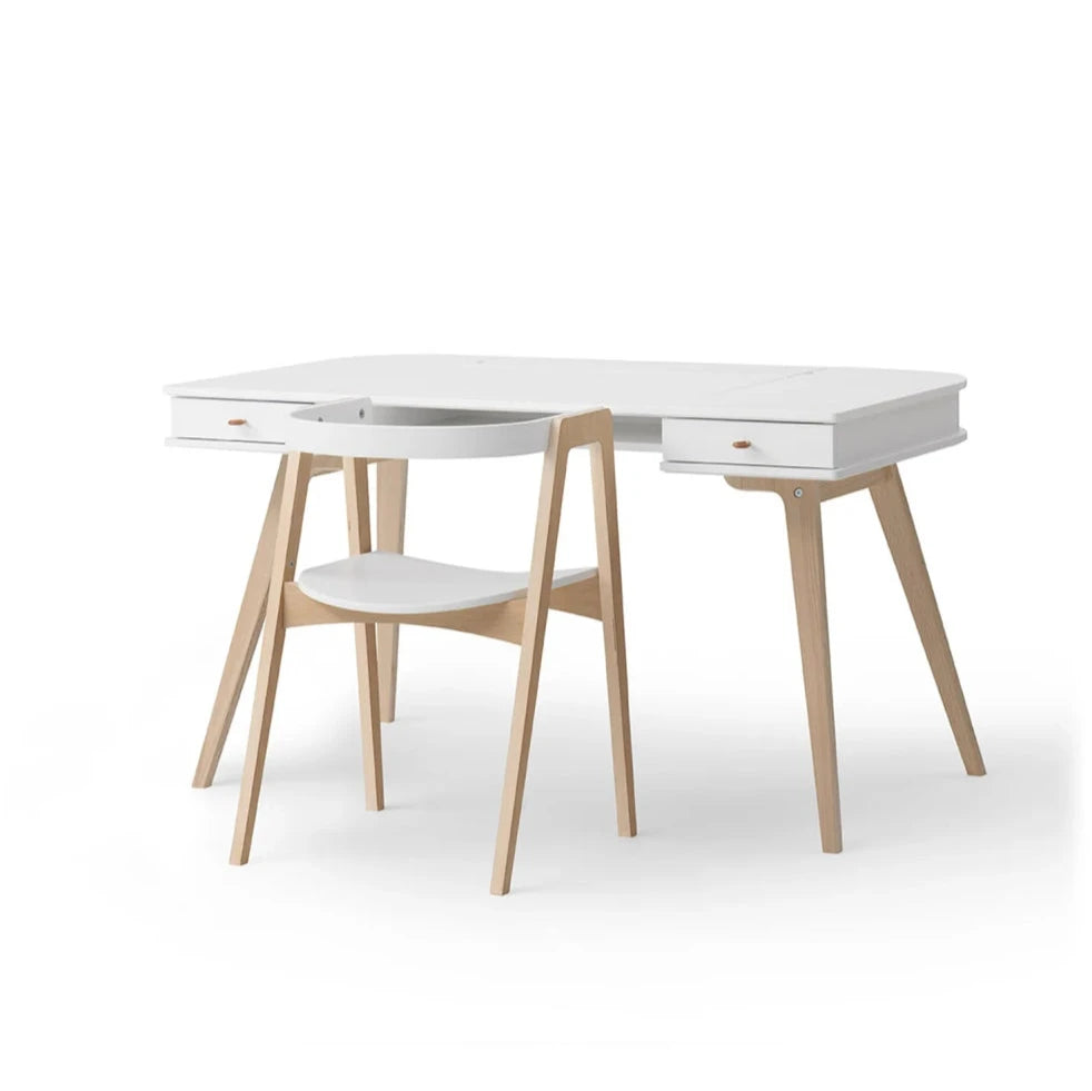 OLIVER FURNITURE - Bureau Wood 66 cm & Chaise Wood Avec Accoudoirs, L'ensemble, Blanc/Chêne