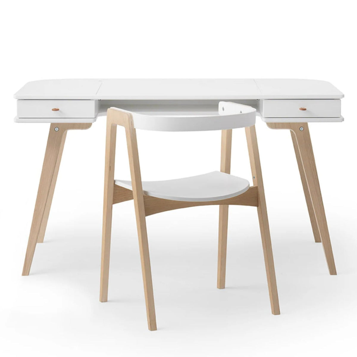 OLIVER FURNITURE - Bureau Wood 66 cm & Chaise Wood Avec Accoudoirs, L'ensemble, Blanc/Chêne